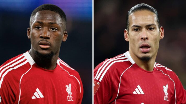A collage pic of Liverpool defenders Ibrahima Konate and Virgil van Dijk