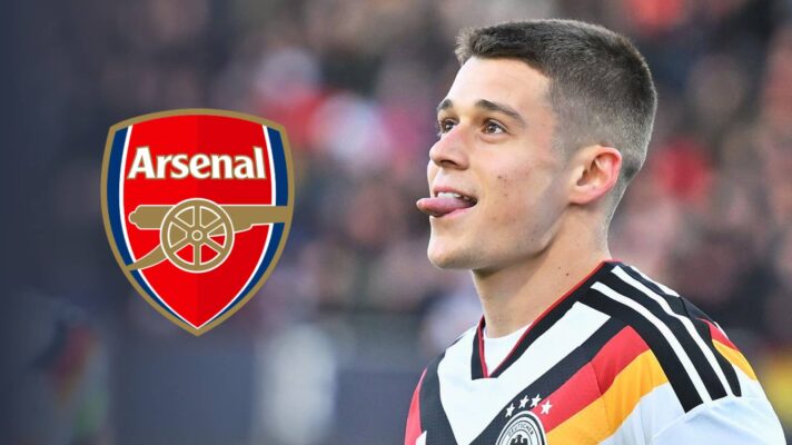 Nicolo Tresoldi with an Arsenal badge