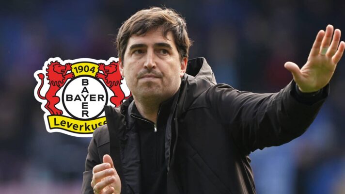 Bournemouth boss Andoni Iraola, with a Bayer Leverkusen badge