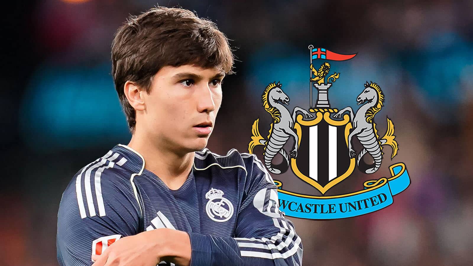 Real Madrid star Gonzalo Garcia, with a Real Madrid badge