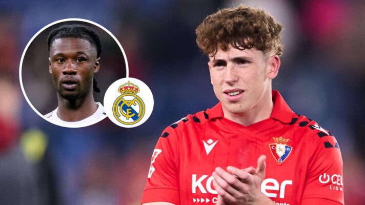 Eduardo Camavinga, Real Madrid badge and Osasuna winger Victor Munoz - ciopyright TEAMtalk