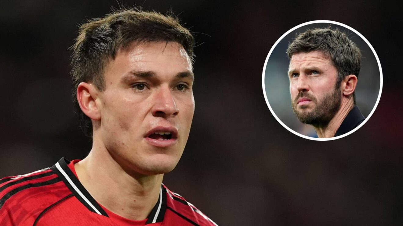 Manchester United star Manuel Ugarte and manager Michael Carrick