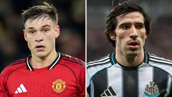 Manchester United star Manuel Ugarte and Newcastle midfielder Sandro Tonali