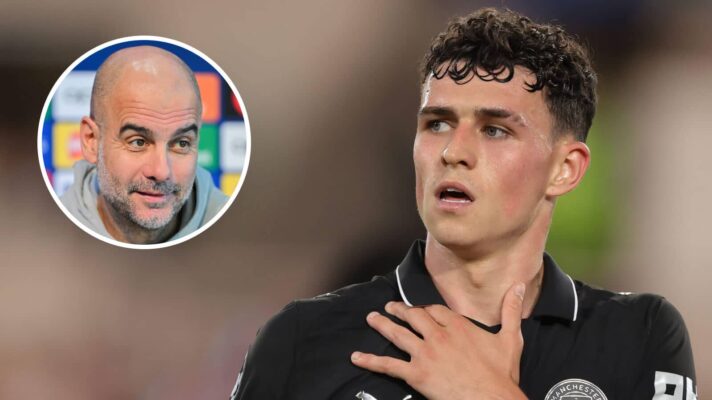 Man City star Phil Foden and manager Pep Guardiola