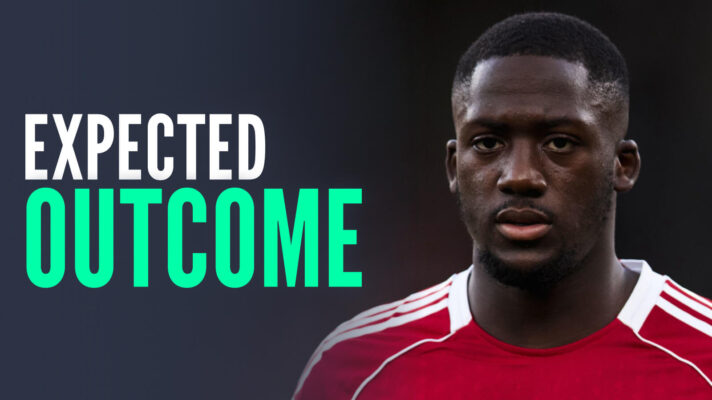 Liverpool defender Ibrahima Konate, with likeliest outcome text