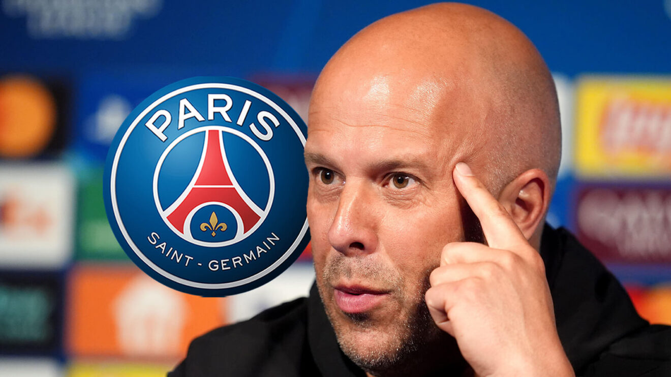 Liverpool manager Arne Slot, PSG badge