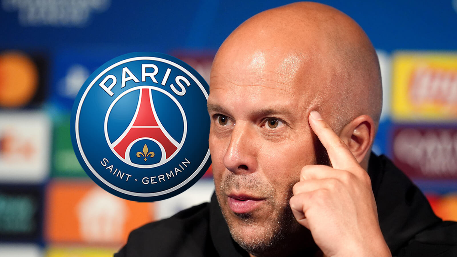 Liverpool manager Arne Slot, PSG badge