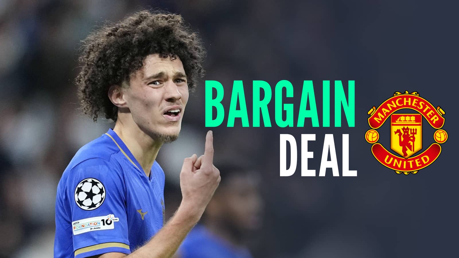 Monaco star Maghnes Akliouche with Man Utd badge