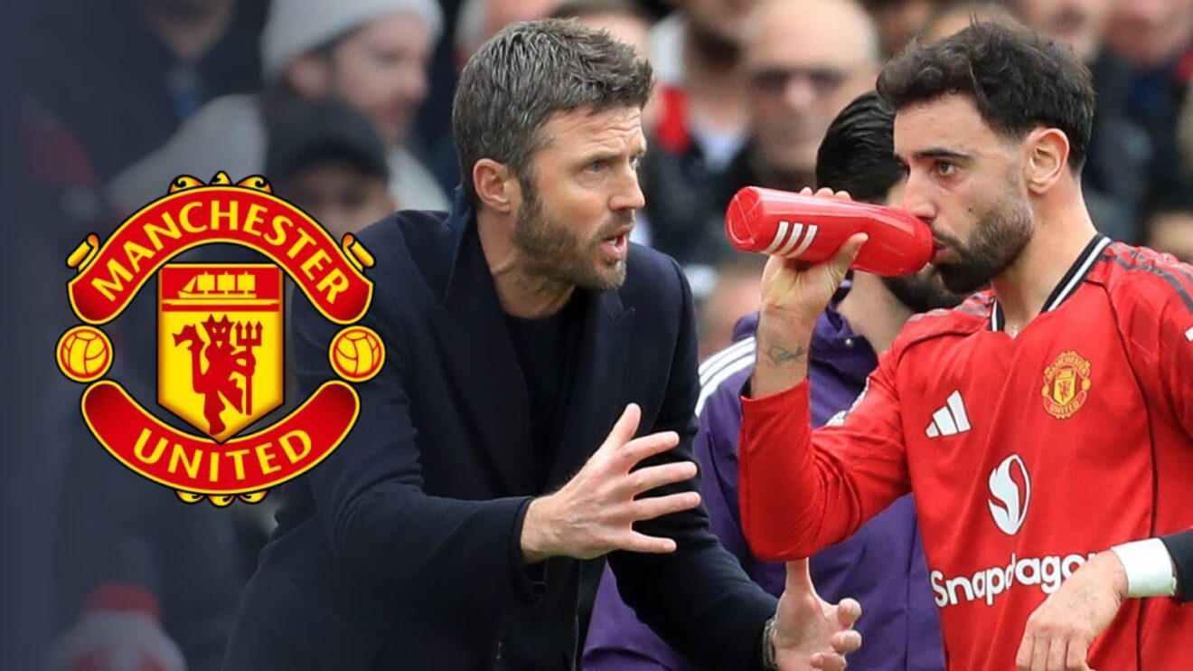 Michael Carrick, Bruno Fernandes with Man Utd badge
