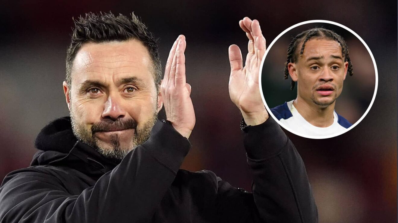 Tottenham manager Roberto De Zerbi and attacker Xavi Simons