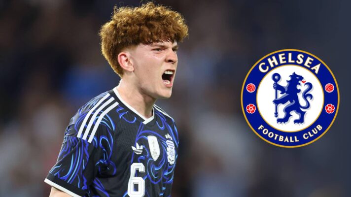 Valentin Barco in action for Agentina, alongside Chelsea badge