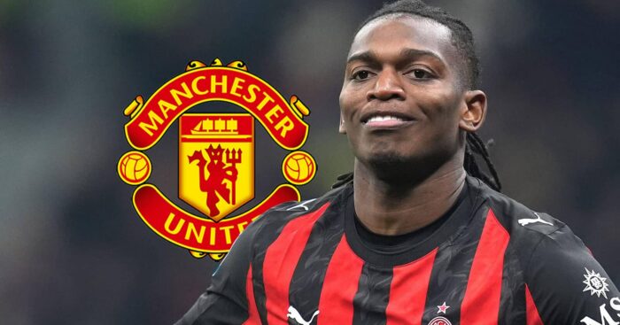 AC Milan star Rafael Leao, with a Man Utd badge