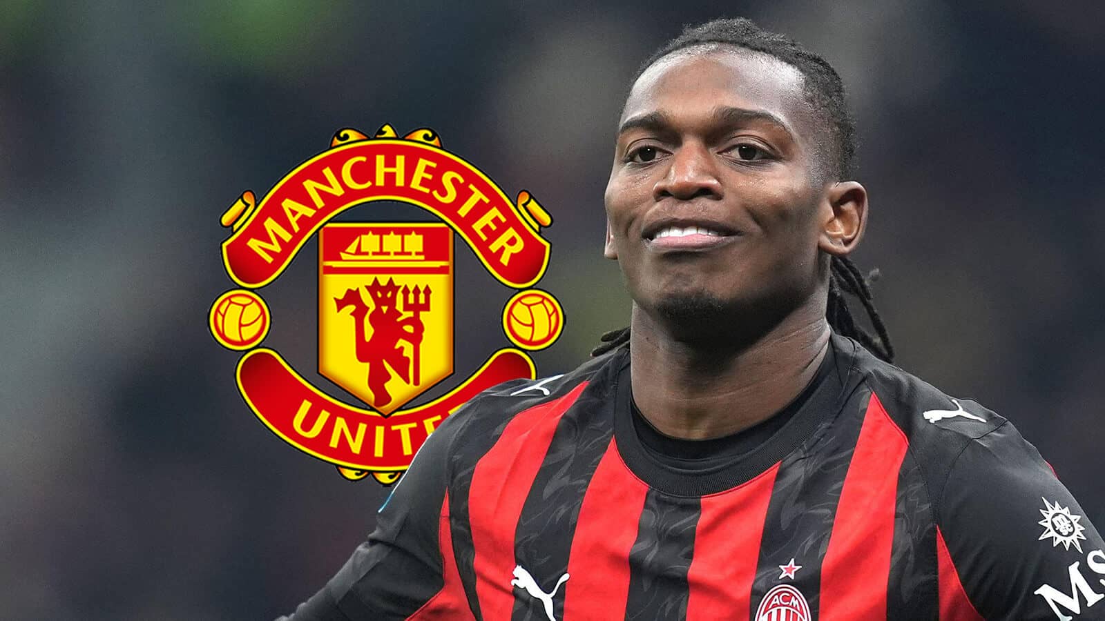 AC Milan star Rafael Leao, with a Man Utd badge