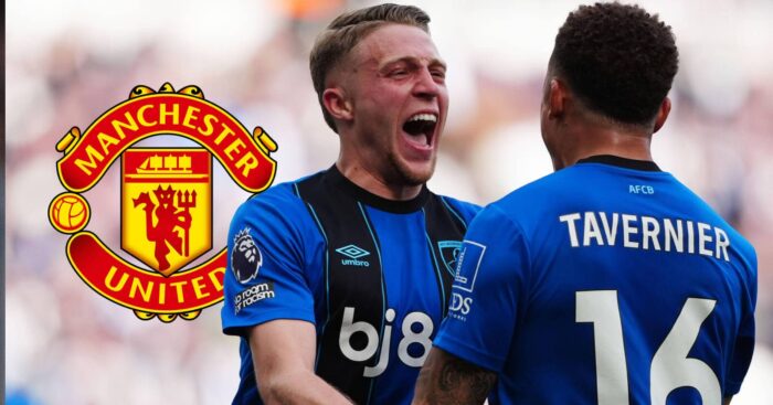 Bournemouth's Adrien Truffert with Man Utd badge