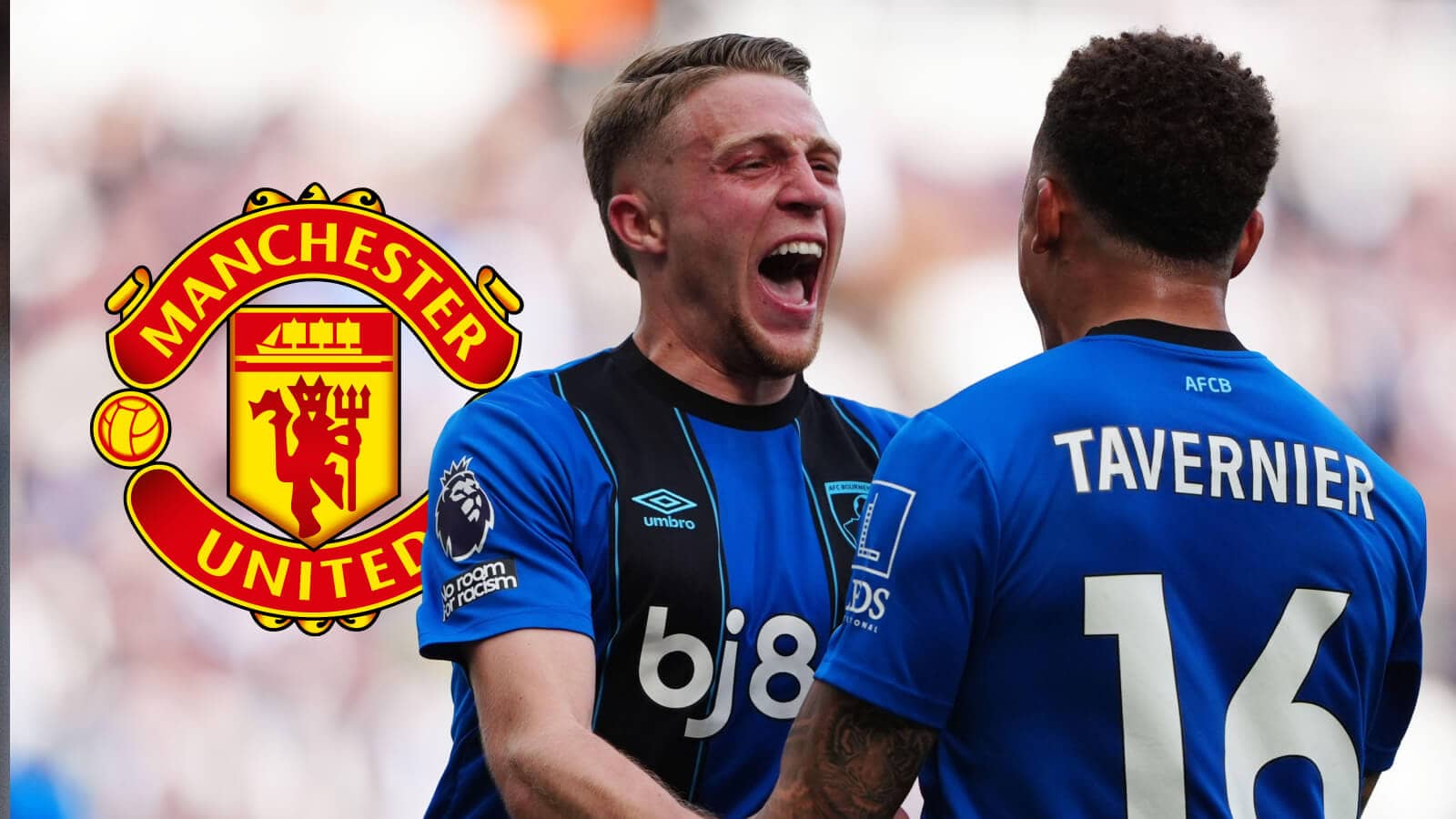 Bournemouth's Adrien Truffert with Man Utd badge