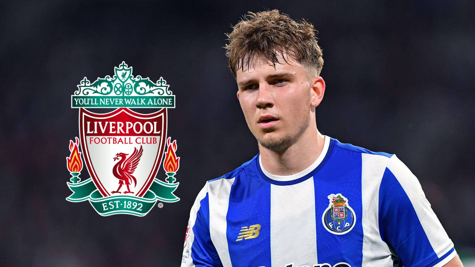 Porto winger Oskar-Pietuszewski with Liverpool badge