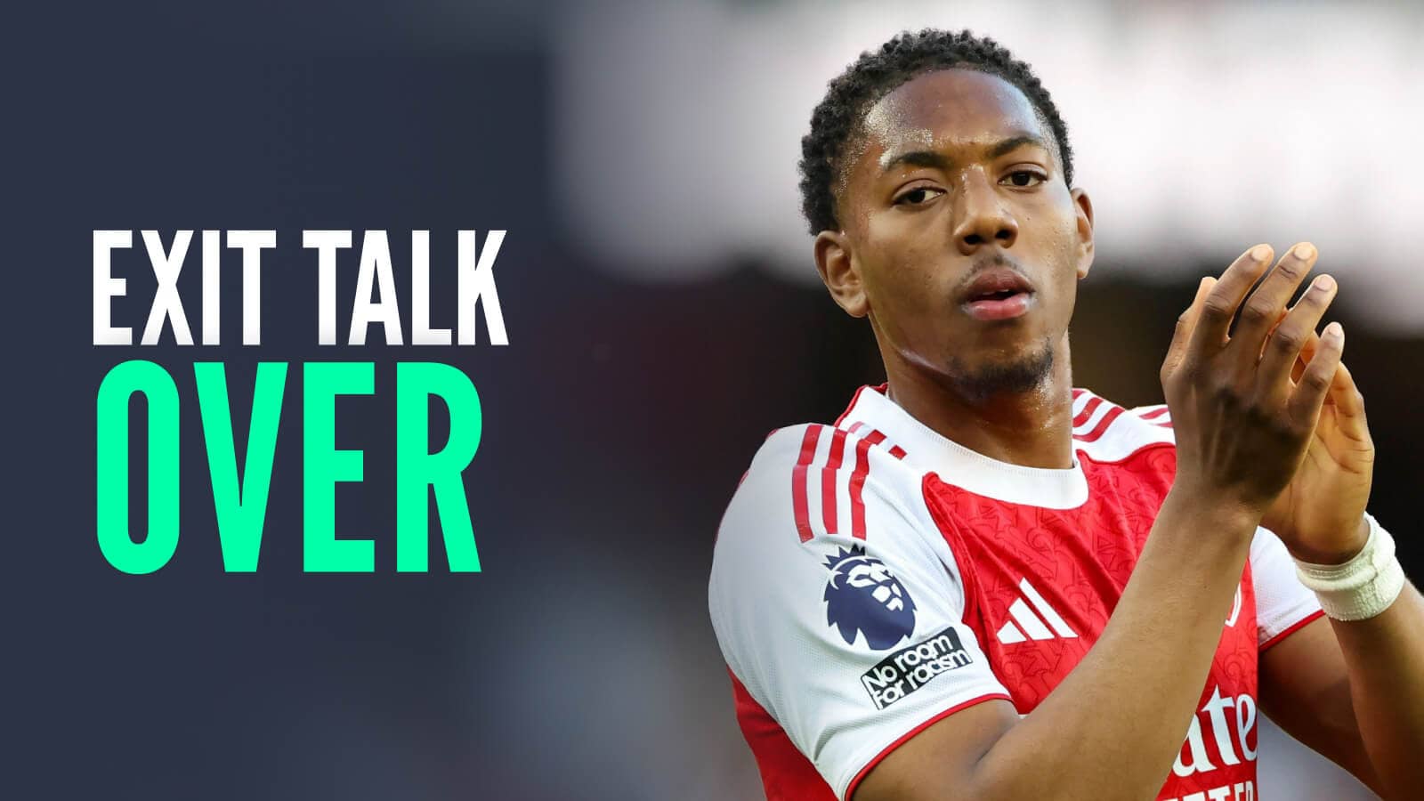 Arsenal star Myles Lewis-Skelly next to the words 'exit talk over'