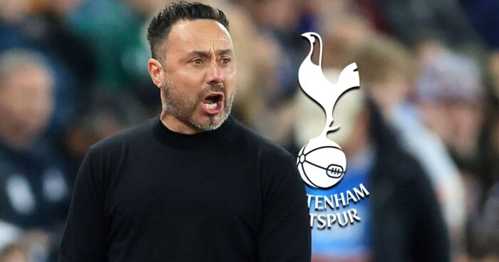 Roberto De Zerbi with Tottenham badge