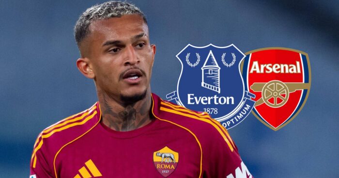 Roma star Wesley Franca with Everton and Arsenal badges
