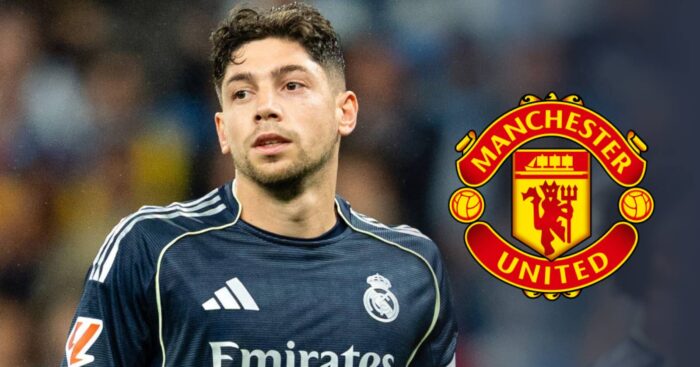 Real Madrid's Federico Valverde with Man Utd badge
