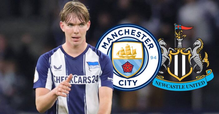 Kennet Eichhorn with Man City and Newcastle badges