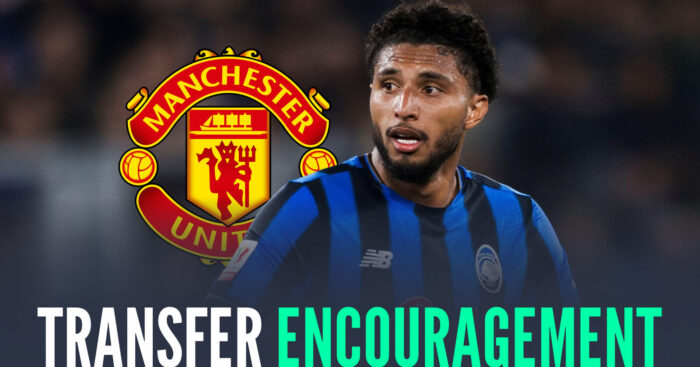 Atalanta midfielder Ederson next to the Manchester United badge and the words 'transfer encouragement'