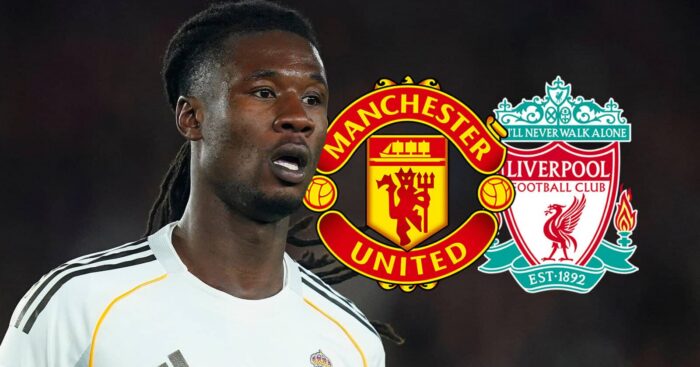 Real Madrid star Eduardo Camavinga with Man Utd, Liverpool badges