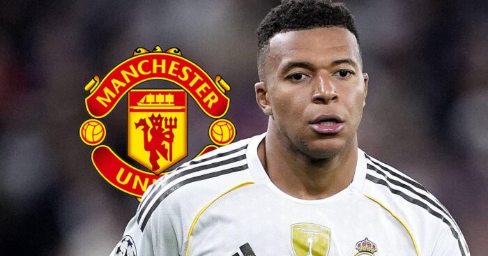 Real Madrid striker Kylian Mbappe, Man Utd badge
