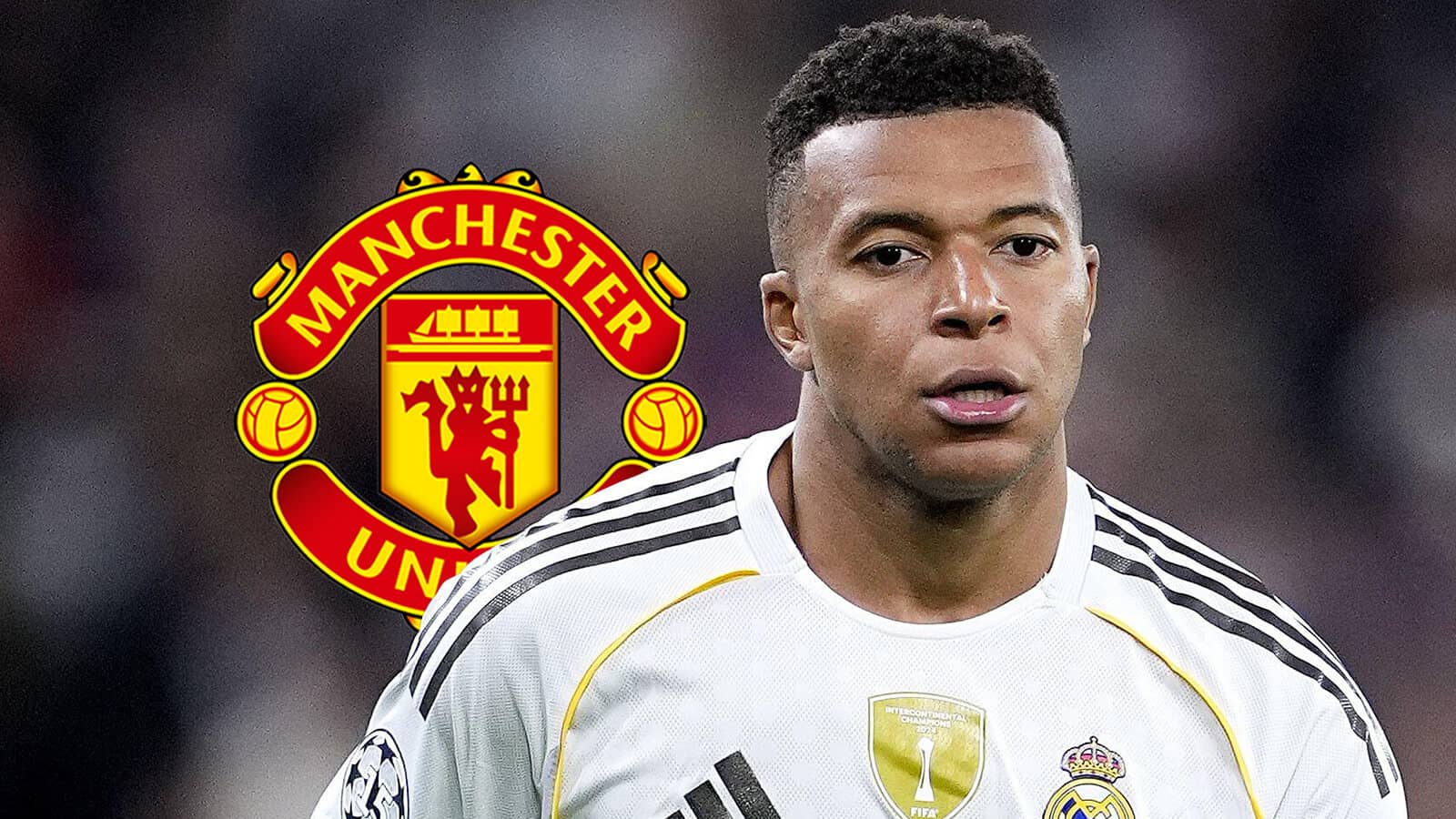 Real Madrid striker Kylian Mbappe, Man Utd badge