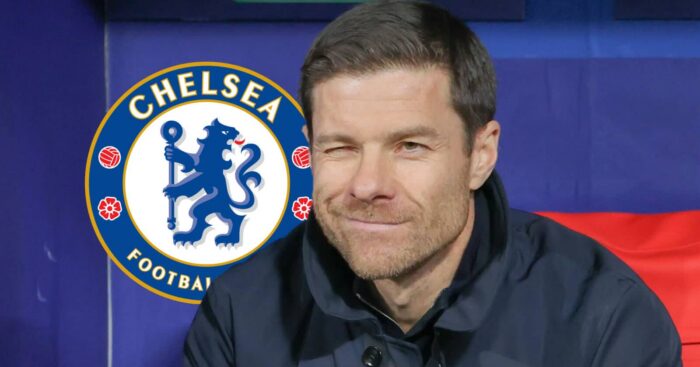 Xabi Alonso has been confirmed as the new Chelsea manager on a four-year deal. Here the Spaniard is pictured next to the Chelsea badge