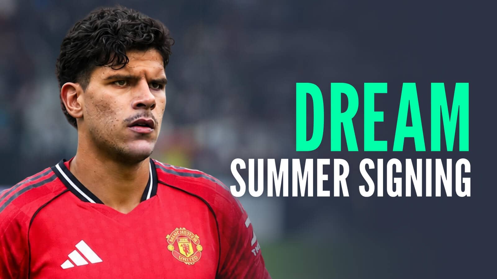 West Ham star Mateus Fernandes with a Manchester United shirt Photoshopped on him and the words 'dream summer signing'