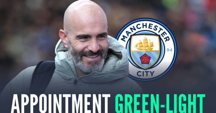 Enzo Maresca next to the Manchester City badge and the words 'appointment green light'