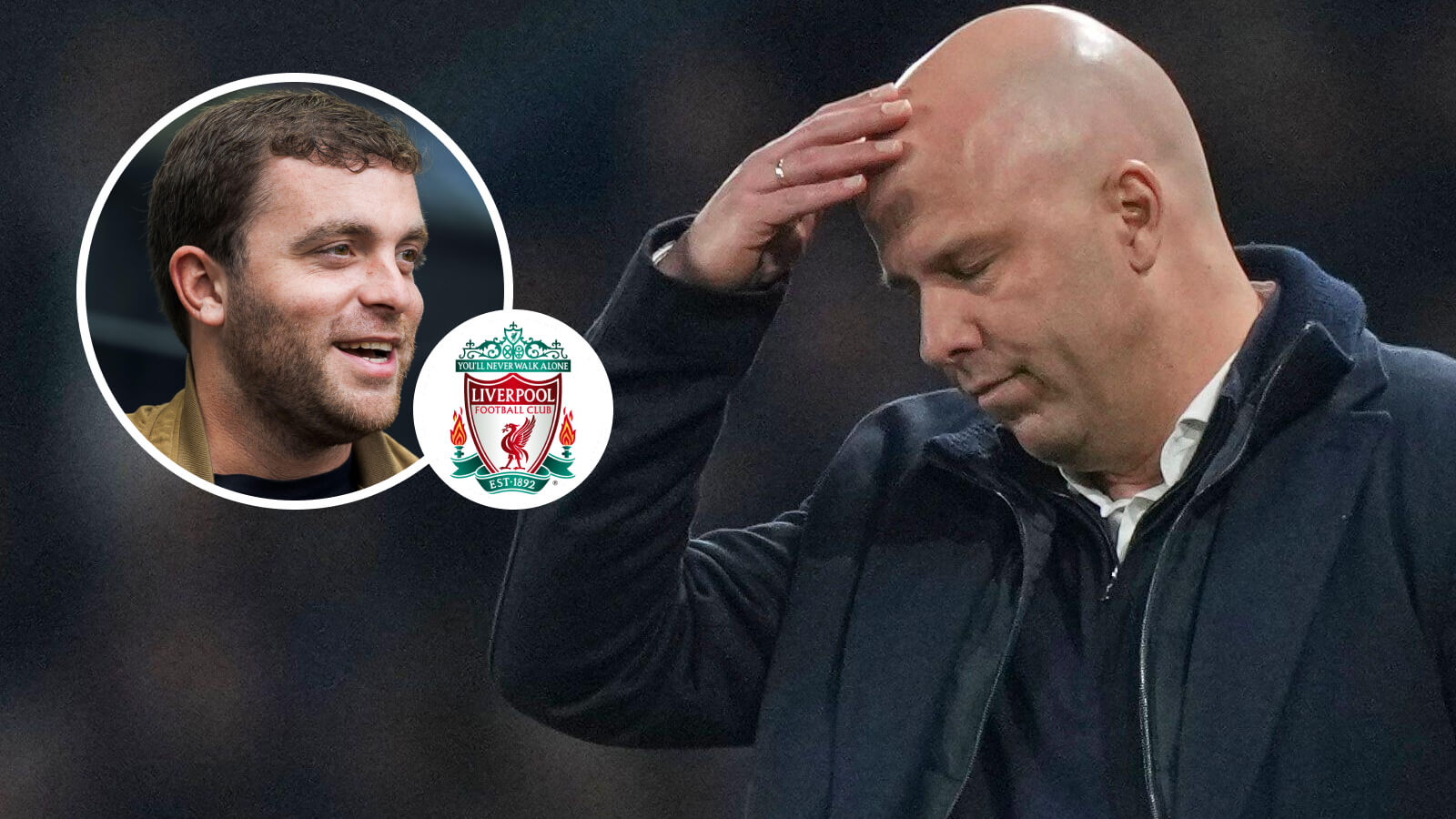 Fabrizio Romano, Liverpool badge and Arne Slot - copyright TEAMtalk