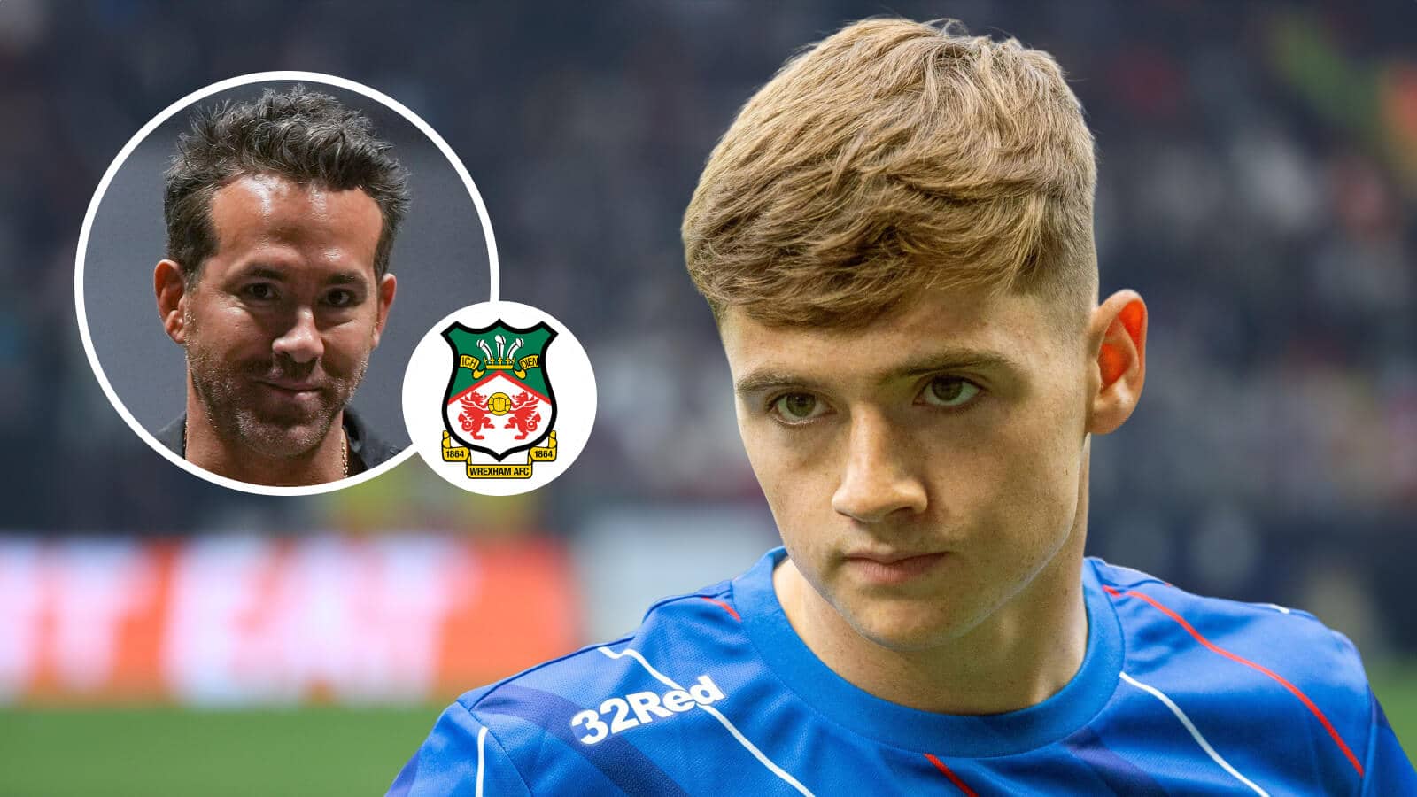 Rangers star Findlay Curtis is a target for, inset, Ryan Reynolds' Wrexham