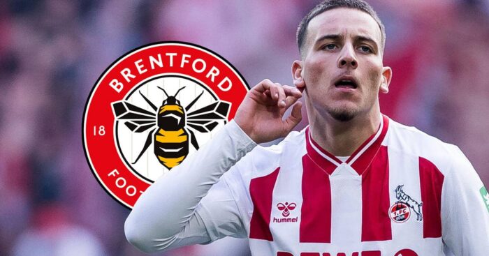 Cologne star Said El Mala with a Brentford badge