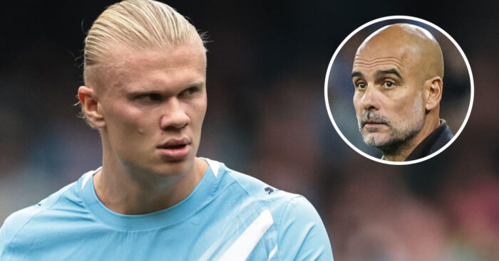 Man City striker Erling Haaland, manager Pep Guardiola
