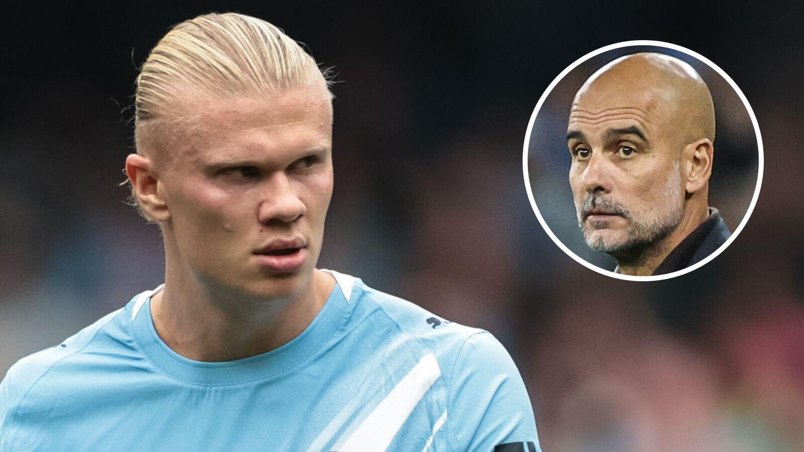 Man City striker Erling Haaland, manager Pep Guardiola