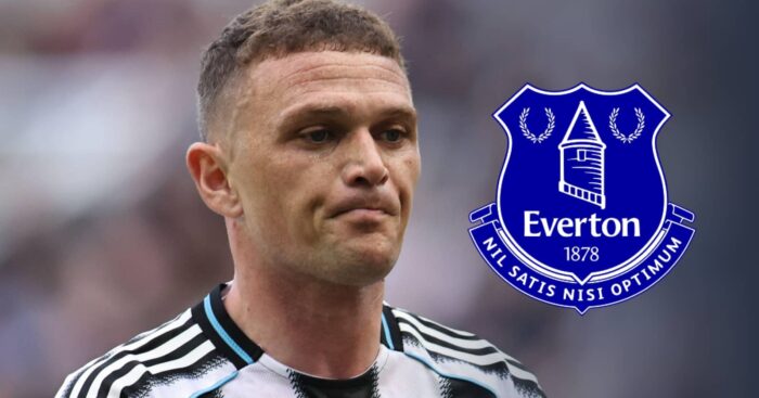 Newcastle star Kieran Trippier with an Everton badge