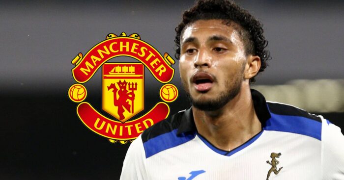Atalanta midfielder Ederson Silva next to the Manchester United badge