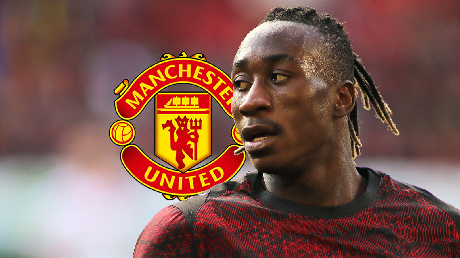 Manchester United badge and RB Leipzig winger Yan Diomande - copyright TEAMtalk