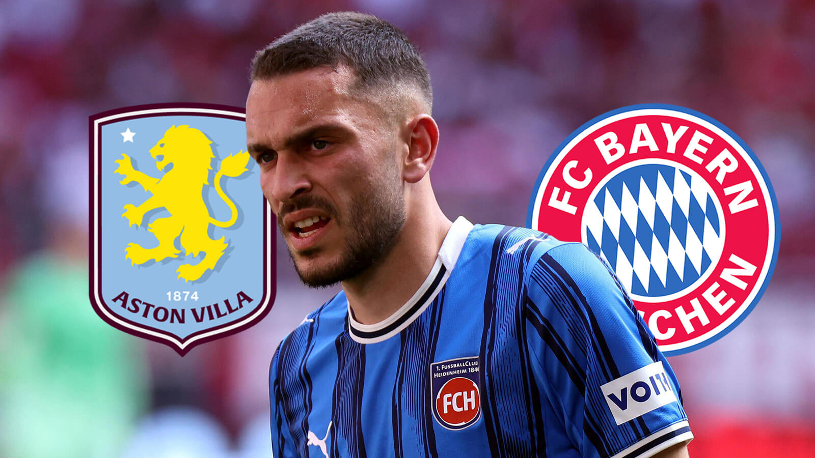 Aston Villa badge, Arijon Ibrahimovic and Bayern Munich badge - copyright TEAMtalk