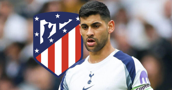 Tottenham centre-back Cristian Romero, Atletico Madrid badge