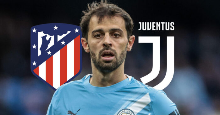 Man City midfielder Bernardo Silva, Atletico Madrid, Juventus badges
