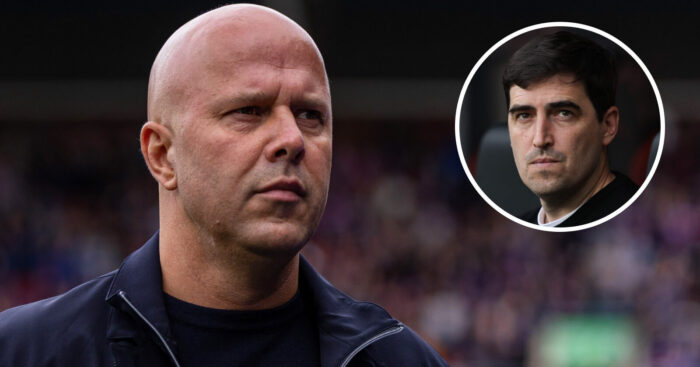 Liverpool manager Arne Slot, Bournemouth boss Andoni Iraola