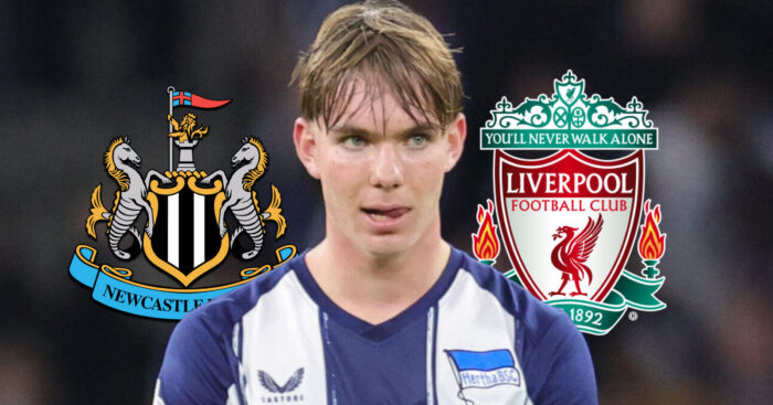 Newcastle United badge, Hertha Berlin youngster Kennet Eichhorn and Liverpool badge - copyright TEAMtalk