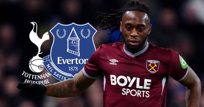 West Ham star Aaron Wan-Bissaka with Tottenham and Everton badges