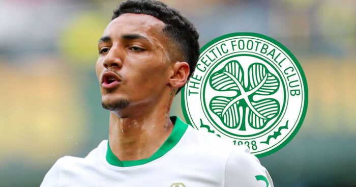 Elche star Alvaro Rodriguez with a Celtic badge