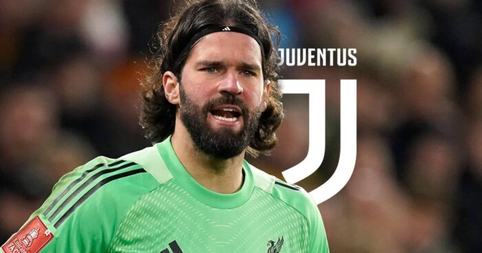 Liverpool star Alisson Becker with a Juventus badge
