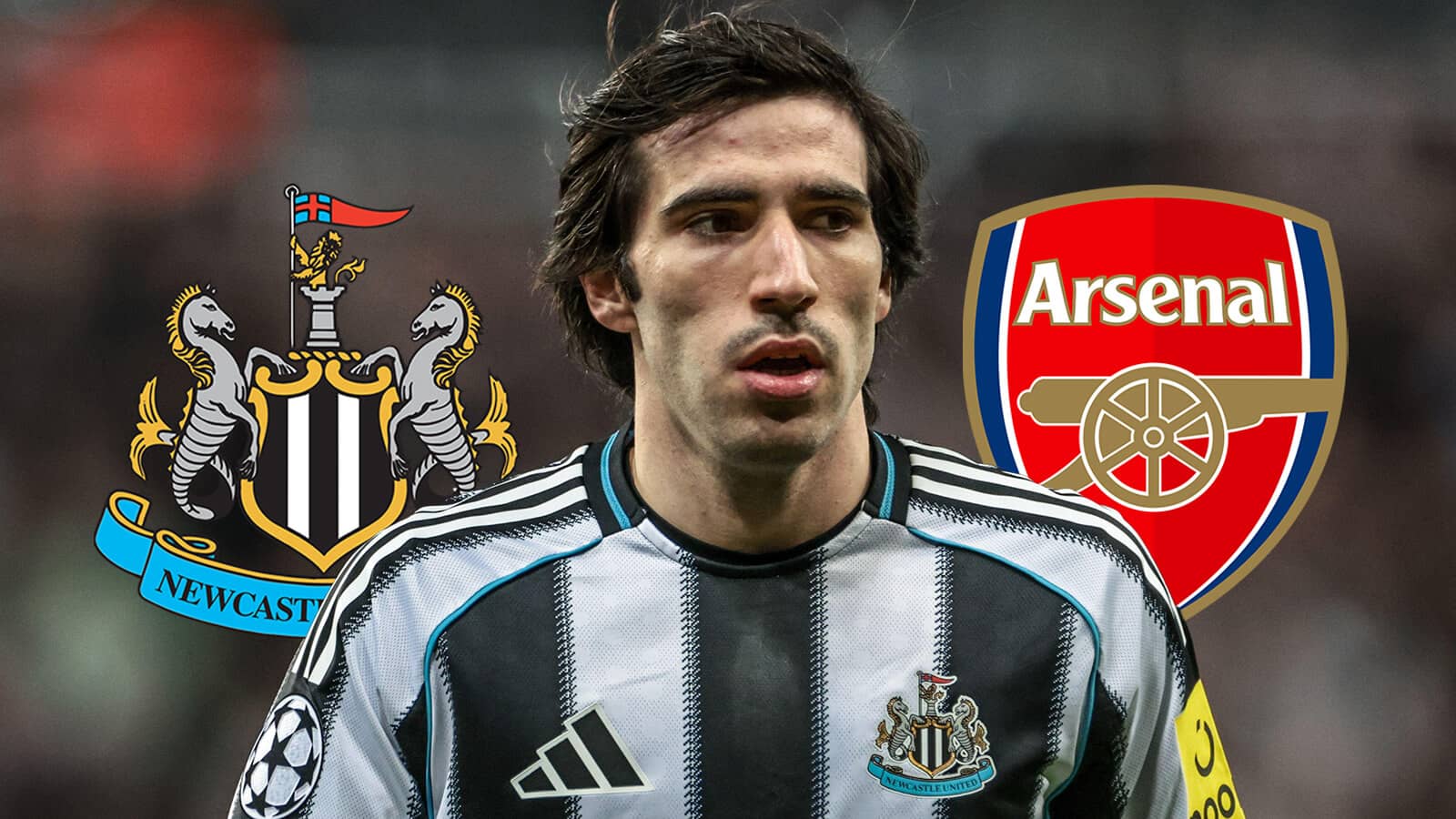Newcastle United badge, Sandro Tonali and Arsenal badge - copyright TEAMtalk