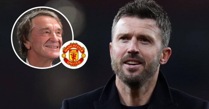 Sir Jim Ratcliffe, Manchester United badge and Michael Carrick - copyright TEAMtalk